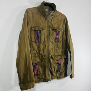 Rubbish Womens Small Olive Green Mock Neck Aztec Pockets Utility Jacket